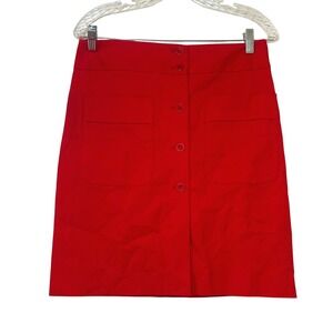 Theory Red Button Down Front Mini Skirt with Pockets Size 4 Cotton Blend bold